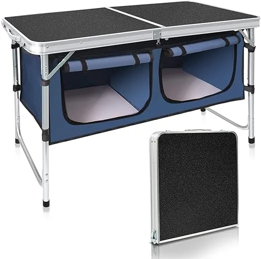 Camping Folding Aluminum Table with Adjustable Legs for Outdoor Travel Blackbig