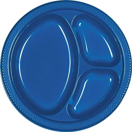 Amscan 4303311 Bright Royal Blue Divided Plastic Plates 1025 Party Supply, 10.25" x 10.25", Pack of 20