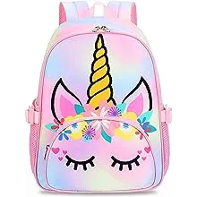 BTOOP Kids Backpack Girls School Backpack Preschool Kindergarten Unicorn Toddler BookBag with Chest Clip (Tie Dye headband)