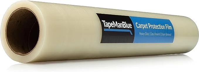 Carpet Protection Film 24" x 200' roll. Made in The USA! Easy Unwind, Clean Removal, Strong and Durable Carpet Protector. Clear, Self-Adhesive Surface Protective Film.