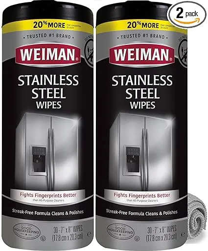 Weiman Stainless Steel Cleaner and Polish Wipes Bundle with Microfiber Cloth-Removes Fingerprints, Water Marks and Grease from Appliances - Works