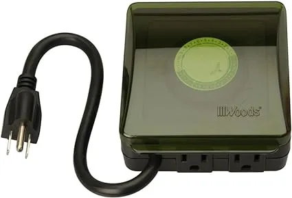 Woods 50012WD Outdoor 24-Hour Heavy Duty Mechanical Plug-In Timer, 2 Grounded Outlets