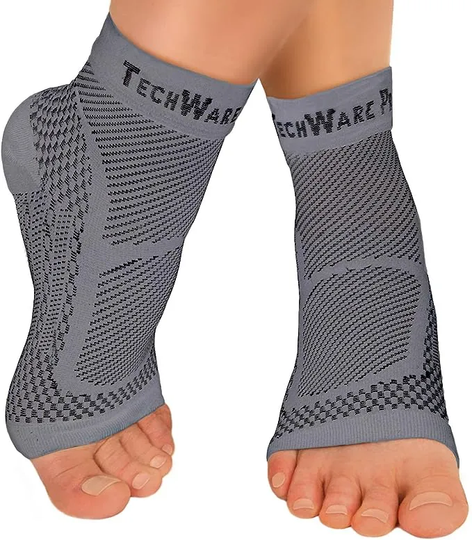 TechWare Pro Ankle Brace Compression Sleeve - Relieves Achilles Tendonitis, Joint Pain. Plantar Fasciitis Sock with Foot Arch Support Reduces