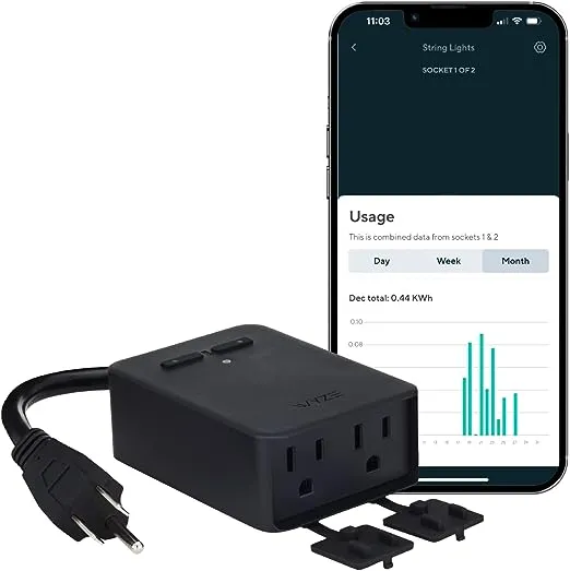 Wyze Plug Outdoor, Dual Outlets Energy Monitoring, IP64, 2.4GHz WiFi Smart Plug, Works with Alexa, Google Assistant, IFTTT, No Hub Required, Black – A Certified for Humans Device