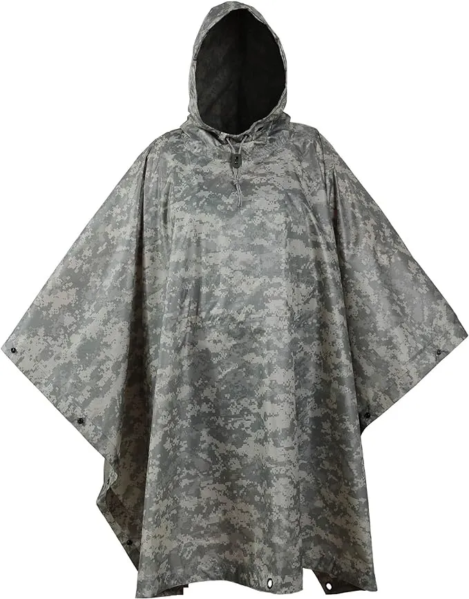 USGI Industries Military Style Poncho | Lightweight Tactical Multi Use Rip Stop Camouflage Rain Poncho | Perfect for Hiking, Hunting, Emergency Tent, Survival (ACU)USGI Industries Military Style Poncho | Lightweight Tactic…