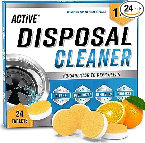 ACTIVE Garbage Disposal Cleaner Deodorizer Tablets 24 Pack - Fresh Citrus Foaming Scrub Sink and Disposer Freshener, Natural Kitchen Drain Cleaning Tablet - 1 Year Supply