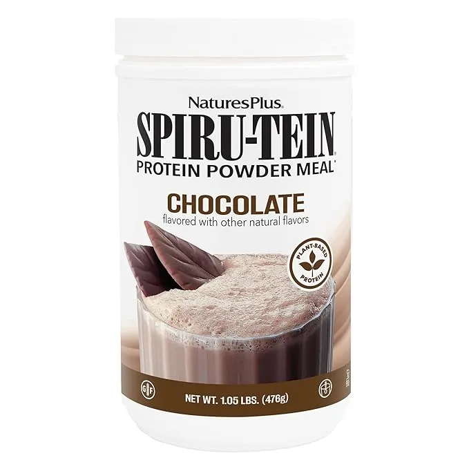 NaturesPlus SPIRU-TEIN, Chocolate - 1.05 lb - Plant-Based Protein Shake