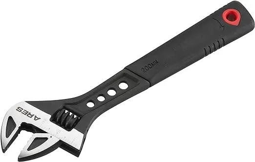 ARES 79002-8-Inch Adjustable Wrench - 1 1/8-Inch Jaw Capacity - Chrome Vanadium Steel Construction - Ergonomic TPR Handle