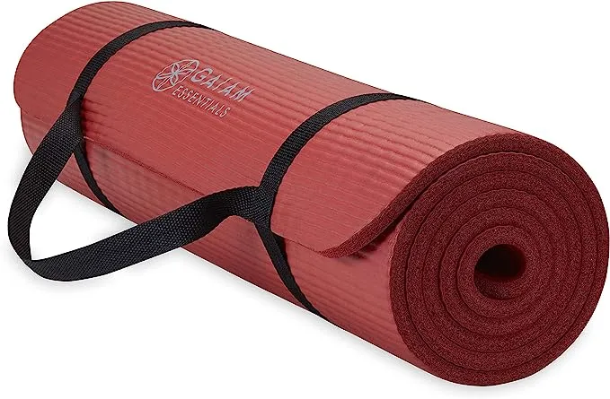 Gaiam Essentials Thick Yoga Mat Fitness & Exercise Mat with Easy-Cinch Yoga Mat