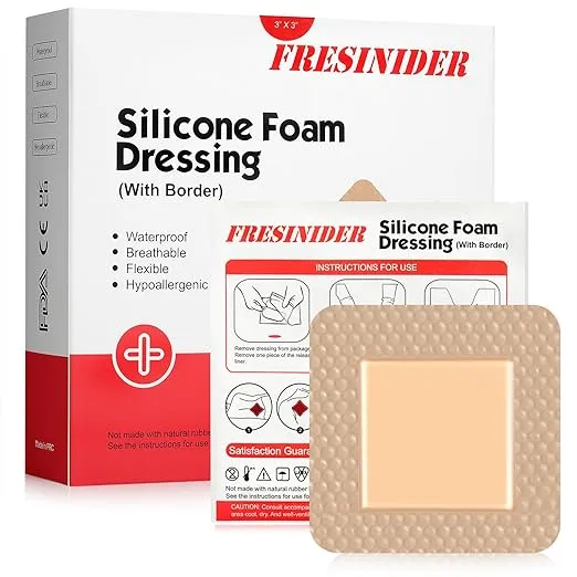 Silicone Foam Dressing with Adhesive Border – Wound Dressing Bandage – Silicone Foam Pad – Pack of 10 – 3 x 3 Inches Large Waterproof Bandages – Self Adhesive Wound Care and Dressings