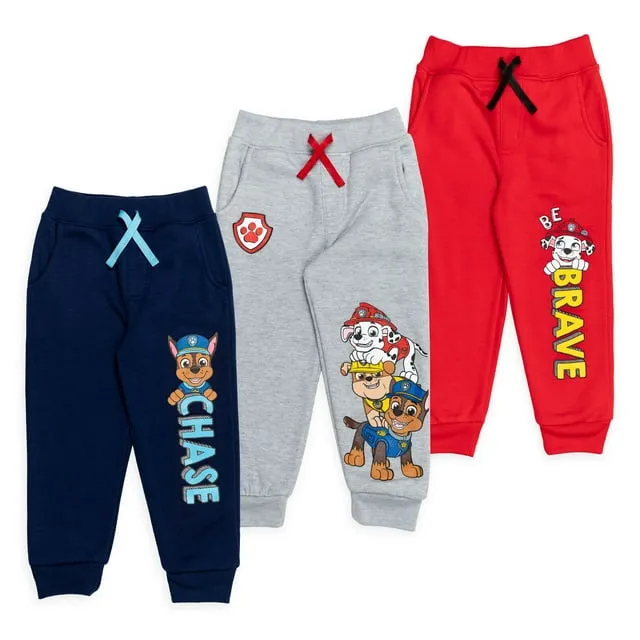 Paw Patrol Chase Rubble Marshall Toddler Boys Fleece 3 Pack Pants Blue /Gray /Red 4T