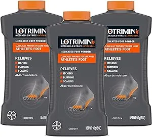 Lotrimin AF Athlete's Foot Antifungal Powder, Miconazole Nitrate 2% Treatment, Clinically Proven Effective Antifungal Treatment of Most AF, Jock Itch and Ringworm, 3 Ounces Bottle (Pack of 3)