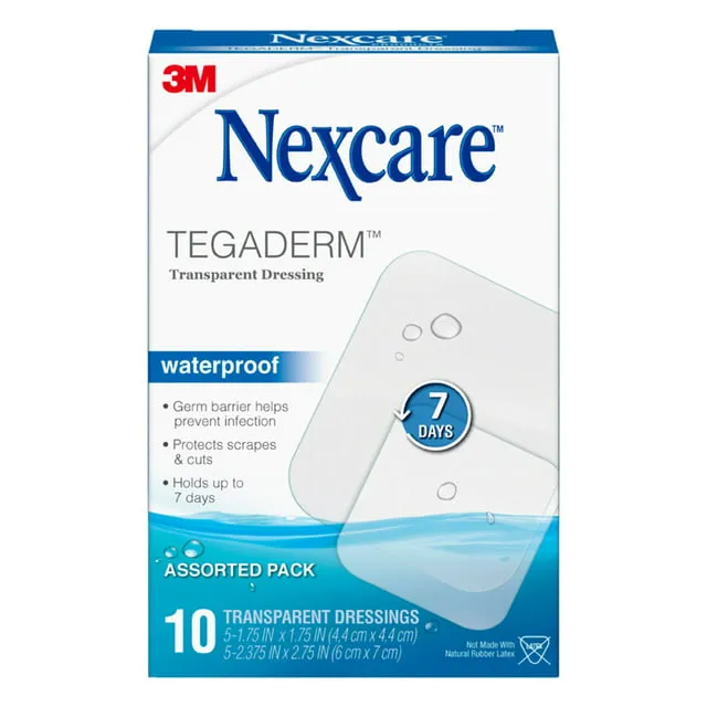 Nexcare Tegaderm Waterproof Dressing, Hospital Grade Bandages, 4" x 4 3/4", 4 Count