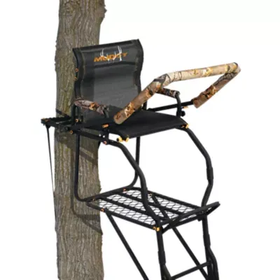 Muddy 20" Tall Tree Stand, Single Steel Ladder with Adjustable Padded Shooting Rail and Flip-back Footrest, for Big Game & Hunting, Black, 1 Pack