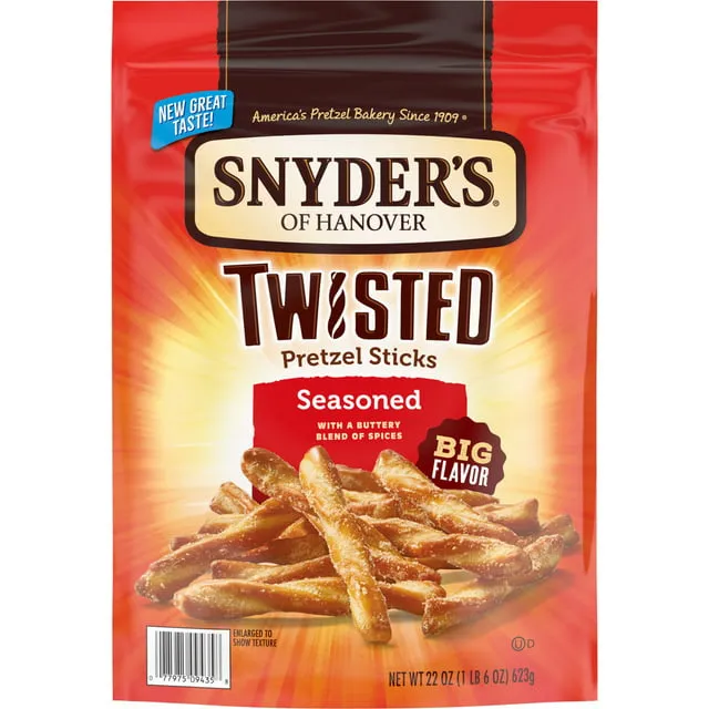 Snyder's of Hanover Pretzels, palitos de pretzel torcidos sazonados, 5 onzas