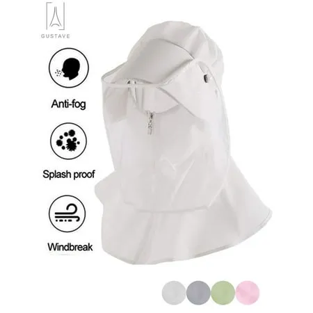 Gustave Full Face Shield Mask Hat Safety Protective Visor Cap with Rmovable Shield Wide Brim Fisherman Bucket Hat Cover Anti-fog Saliva Windproof (White Adults Style)