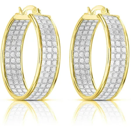 PAVOI 14K Gold Plated 925 Sterling Silver Posts Cubic Zirconia Hoop Earrings for Women | Halo CZ Gold Huggie Hoops