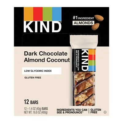 Kind Fruit and Nut Bars, Dark Chocolate Almond & Coconut, 1.4 oz Bar, 12/Box