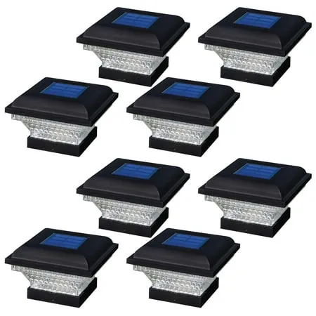 Home Zone Security Black Outdoor Solar Post Cap LED Light for Deck Patio Yard & Fence with 3.5 /4 Adapters No Wiring (8 Pack)