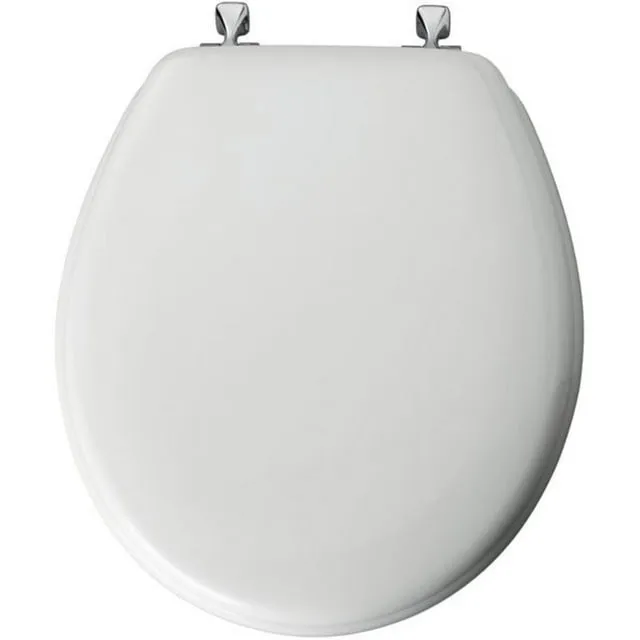 Round Enameled Wood Toilet Seat with Never Loosens Chrome Hinge White - Mayfair by Bemis