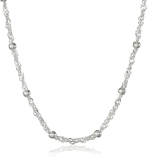 Amazon Essentials Women's Singapore Bead Chain Station Necklace