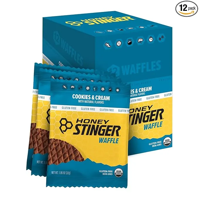 Honey Stinger Organic Gluten Free Cookies & Cream Waffle | Energy Stroopwafel for Exercise, Endurance and Performance | Sports Nutrition for Home & Gym, Pre and Post Workout | 12 Waffles, 12.72 Ounce