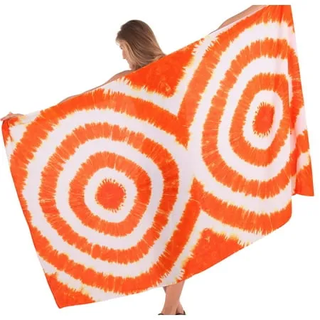 HAPPY BAY Women s Summer Swimsuit Swimwear Cover up Wrap Bikini Pareo Beach Sarong Wraps for Women One Size Orange Tie Dye