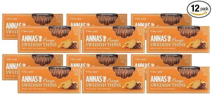 Annas Thins - Orange Pepparkakor - non GMO + Vegan (51-066), 5.25 Ounce (Pack of 12)