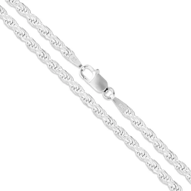 Sterling Silver Diamond-Cut Rope Chain 1.1mm 1.5mm 1.7mm 2mm 2.5mm Solid 925 Italy New Necklace