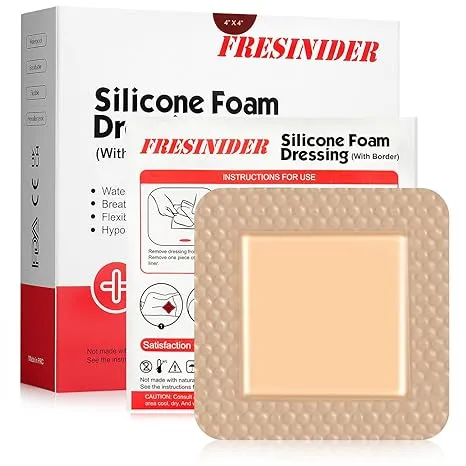 Silicone Foam Dressing with Adhesive Border – Wound Dressing Bandage – Silicone Foam Pad – Pack of 10 – 4 x 4 Inches Large Waterproof Bandages – Self Adhesive Wound Care and Dressings