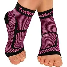 TechWare Pro Ankle Brace Compression Sleeve - Relieves Achilles Tendonitis, Joint Pain. Plantar Fasciitis Sock with Foot Arch Support Reduces Swelling & Heel Spur Pain. Injury Recovery for Sports