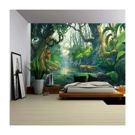 wall26 - Illustration - Fantasy Forest Background Illustration Painting - Removable Wall Mural | Self-Adhesive Large Wallpaper - 66x96 inches