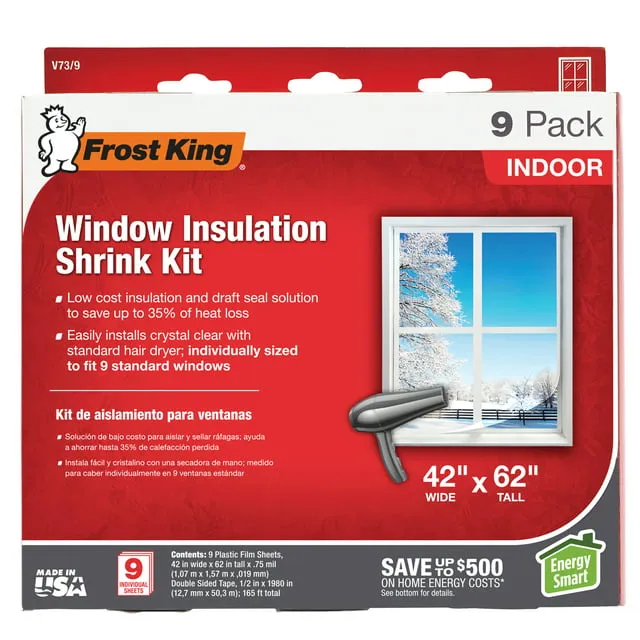 Frost King® V73/9H Plastic Shrink Film Indoor Window Insulator Kit 42 in. W x 62 in. L - 9-Pack