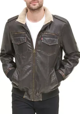 Levi's Men's Faux Leather Sherpa Bomber Jacket