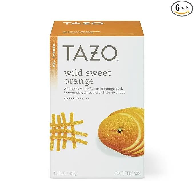 TAZO Wild Sweet Orange Tea Bags, Caffeine-Free, Unsweetened Herbal Tea, 20 Count (Pack of 6)