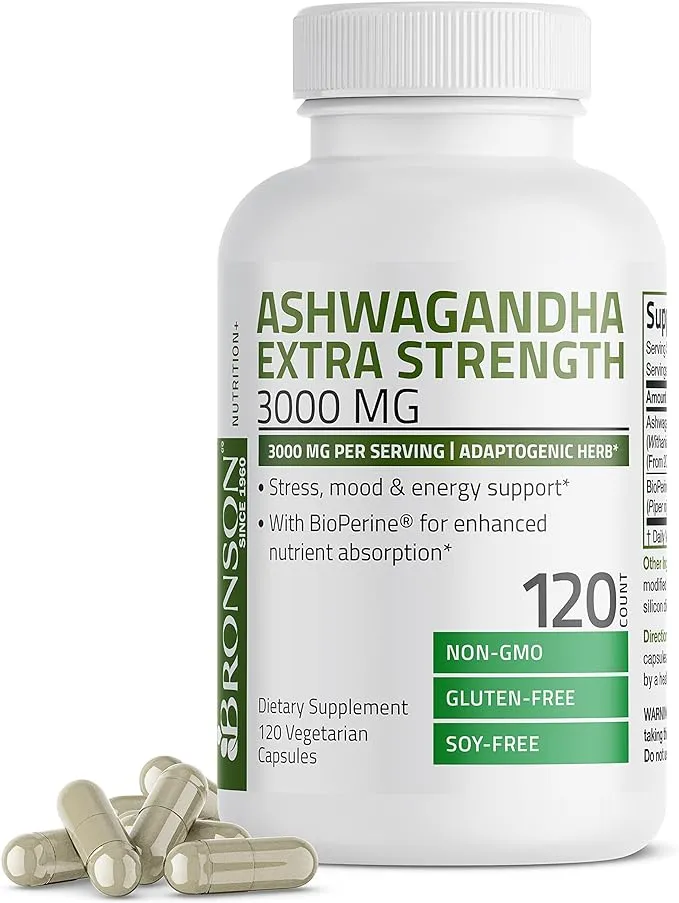 Bronson Ashwagandha Extra Strength - 3000 mg - 120 Vegetarian Capsules