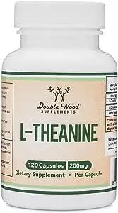 L-Theanine Supplement 200mg, 120 Capsules (Soy Free, Gluten Free, Non-GMO, Third Party Tested) Synergy with Magnesium L-Threonate and Apigenin by Double Wood