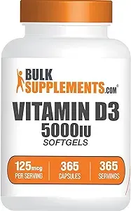 Bulksupplements.com Vitamin D3 5000IU Softgels - Cholecalciferol, D3 Supplement, Vitamin D 5000 IU - 1 Vitamin D3 Softgel (125mcg of Vitamin D) per