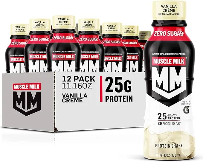 Muscle Milk Genuine Protein Shake, Vanilla Crème, 11 fl oz Carton, 12 Pack