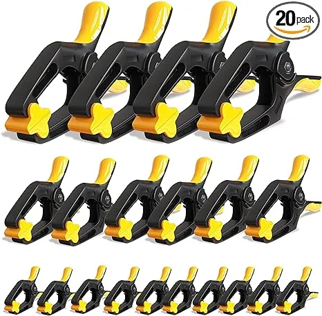 Spring Clamps for Woodworking, Crafts, Backdrop and Pool Cover, 20-Pack Spring Clamp Set with 4 Pcs of 6-inch, 6 Pcs of 4-inch & 10 Pcs of 3-inch Clamps, Extra Wide & Non-Detachable Jaw Pads