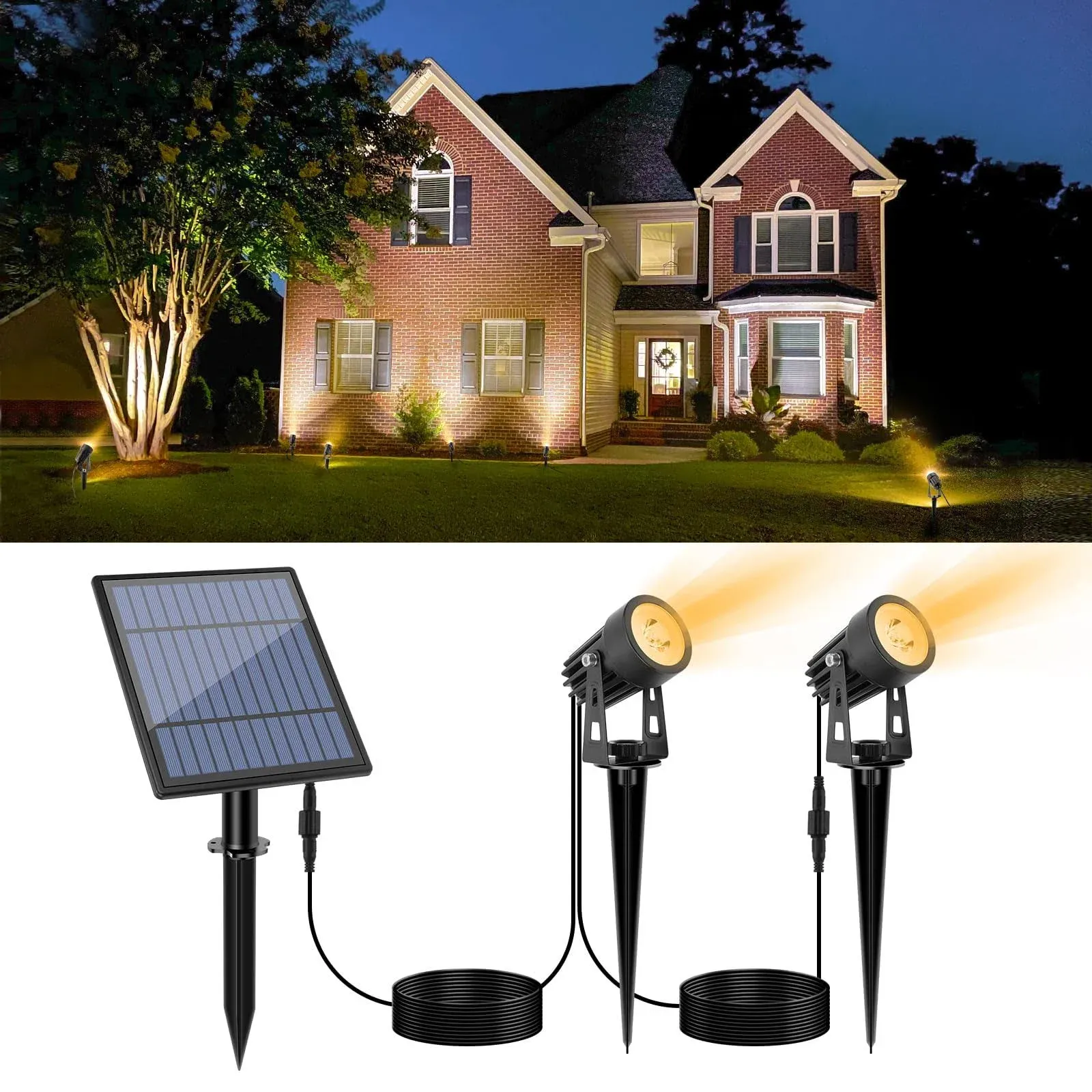 APONUO Led Solar Spotlights 2W Solar Powered Landscape Lights Outdoor Spotlights Low Voltage IP65 Waterproof 16.4ft Cable Auto On/Off for Outdoor Garden Yard Landscape Downlight Warm White