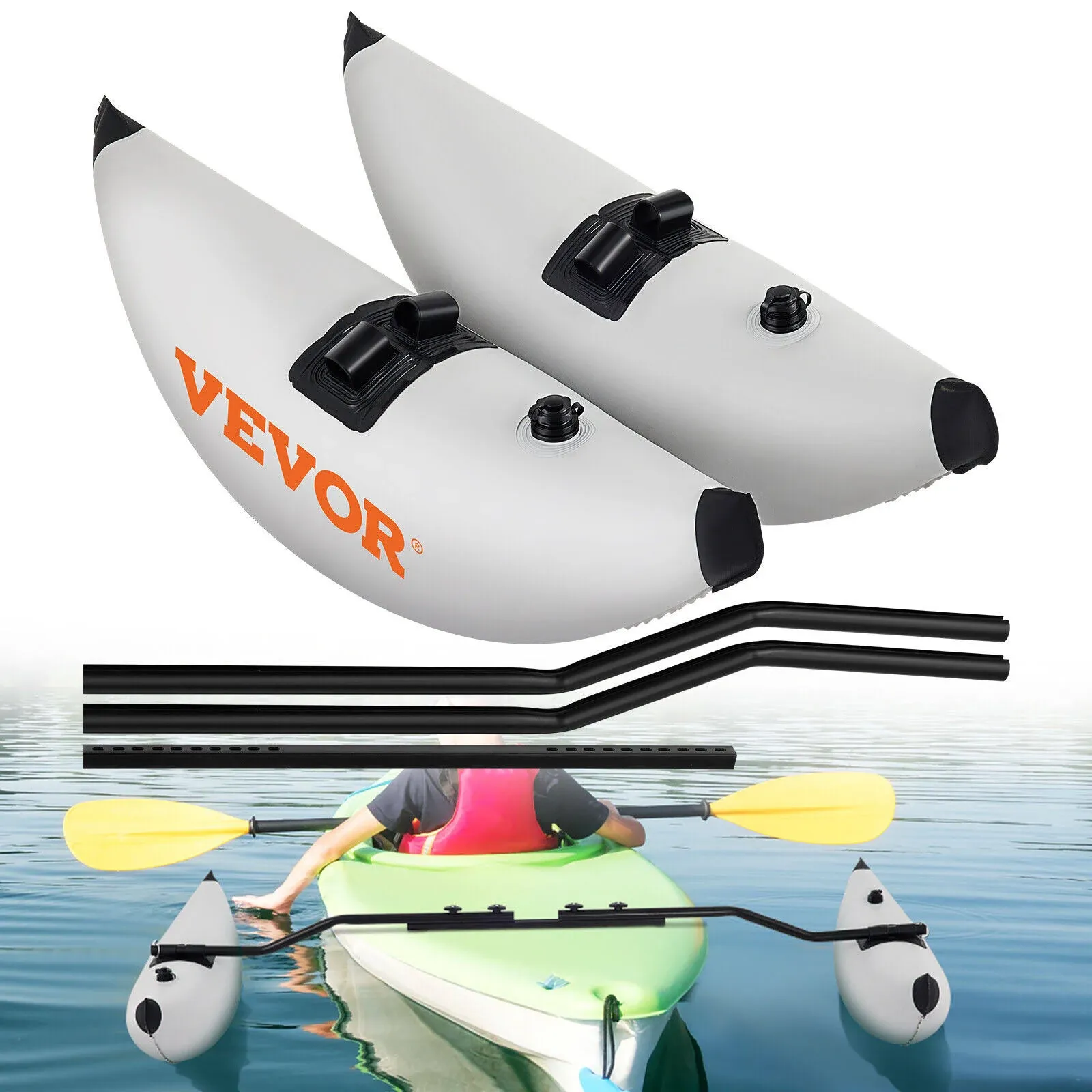 VEVOR Kayak Outrigger Stabilizer, 2 PCS, PVC Inflatable Outrigger Float with Sidekick Arms Rod, Standing Float Stabilizer System Kit for Kayaks, Canoes, Fishing Boats