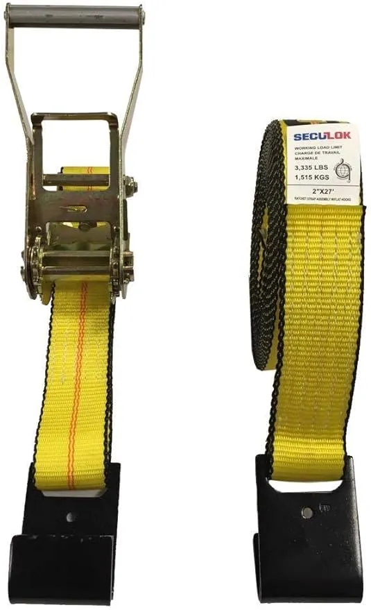 SECULOK 2" X 27\' Heavy Duty Ratchet Tie-Down Strap with Flat Hooks,10,000 LBS Breaking Strength