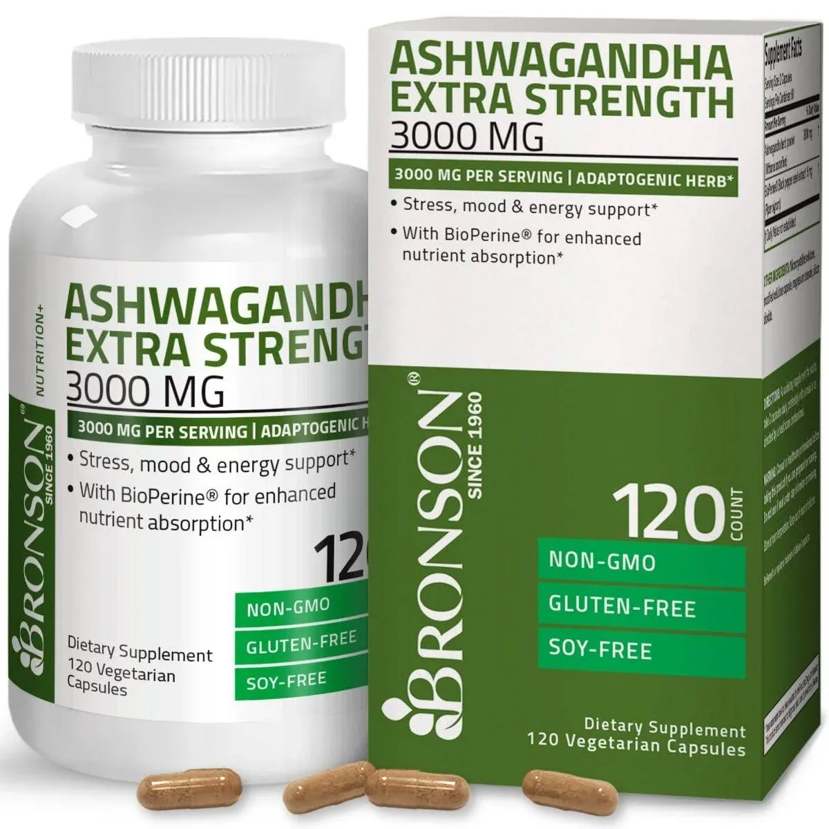 Bronson Ashwagandha Extra Strength - 3000 mg - 120 Vegetarian Capsules