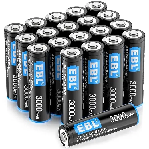 EBL Lithium AA Batteries 20 Pack, 3000mAh 1.5V AA Lithium Batteries High Performance Constant Volt Non-Rechargeable Batteries for High-Tech Devices (Non-Rechargeable)