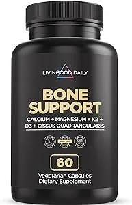 Livingood Daily Calcium Supplement for Women & Men, Bone Support (60 Vegetarian Capsules) - Bone Health Supplements Support Bone Density, Strength & Growth - Magnesium, Zinc, Vitamin D3 & K2 - Non-GMO