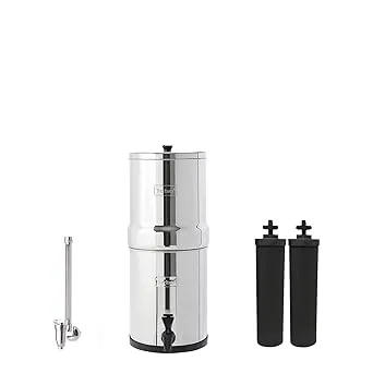 Travel Berkey Gravity-Fed Water Filter System with 2 Black Berkey Elements Plus Deluxe 7" Stainless Steel Berkey Water View Spigot