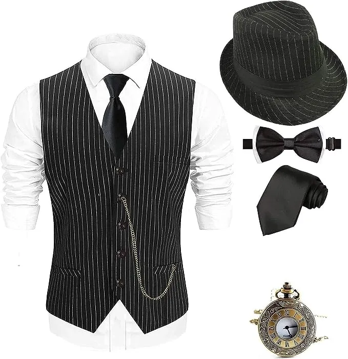 EFORLED 1920s Mens Costume Fedora Hat,Gatsby Gangster Vest,Vintage Pocket Watch,Pre Tied Bow Tie,Tie,TT-XXLEFORLED 1920s Mens Costume Fedora Hat,Gatsby Gangster Vest,Vintage Pocket Watch,Pre Tied Bow Tie,Tie,TT-XXL