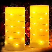 BeMoment Battery Operated Led Candles - Flameless Candles with String Lights and Remote, Flickering Candles with Timer, Table Electric Candle Set of 2, for Bedroom, Wedding, Home Decor