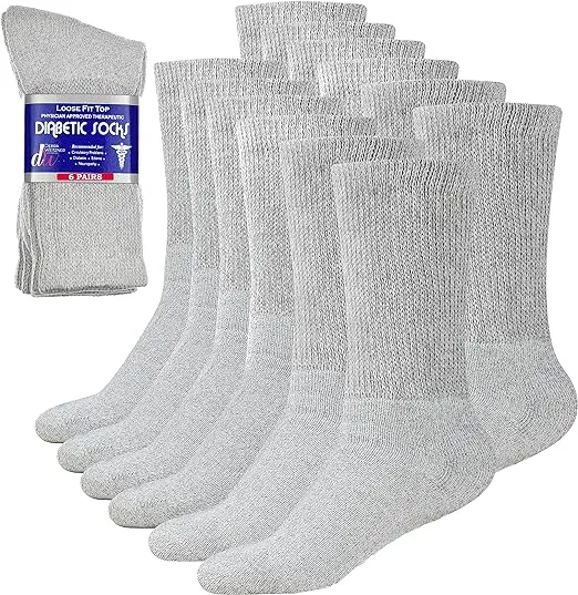 Debra Weitzner Diabetic Socks For Men and Women Loose Fit Non-Binding Cotton Crew Socks 6 Pairs